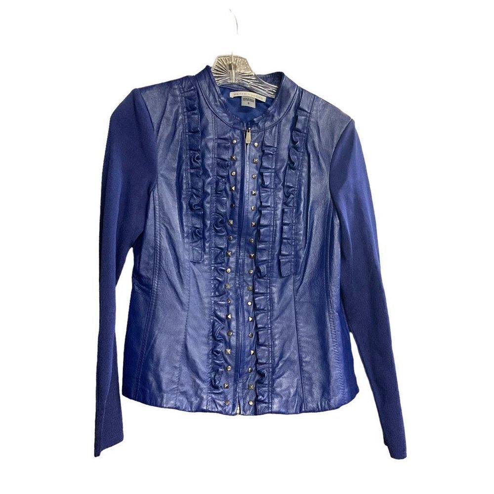 PETER NYGARD Leather & Knit‎ Blue Jacket Size Small Long Sleeves